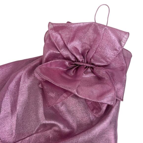 Hutch NWT Tessa Metallic Pink Flower Accent One Shoulder Smocked Back Top - Picture 11 of 15